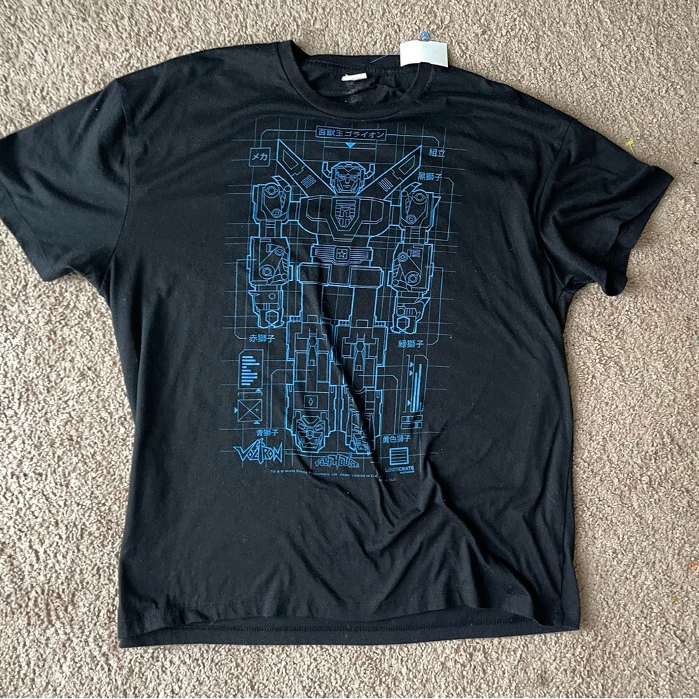Flophouse Voltron Blueprint T-Shirt Black & Blue 100% Cotton Size XL